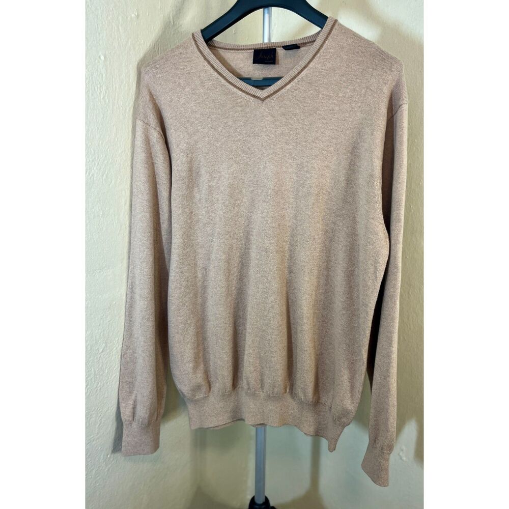 Joseph by Jos. A. Bank Cotton Cashmere V-Neck Sweater - Tan - XL